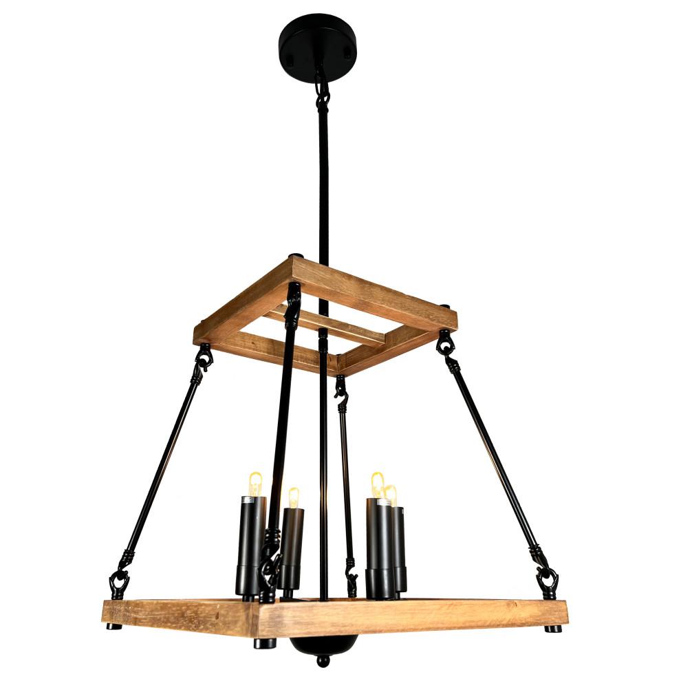 Noil 4-Light Black and Wood Chandelier. Picture 2