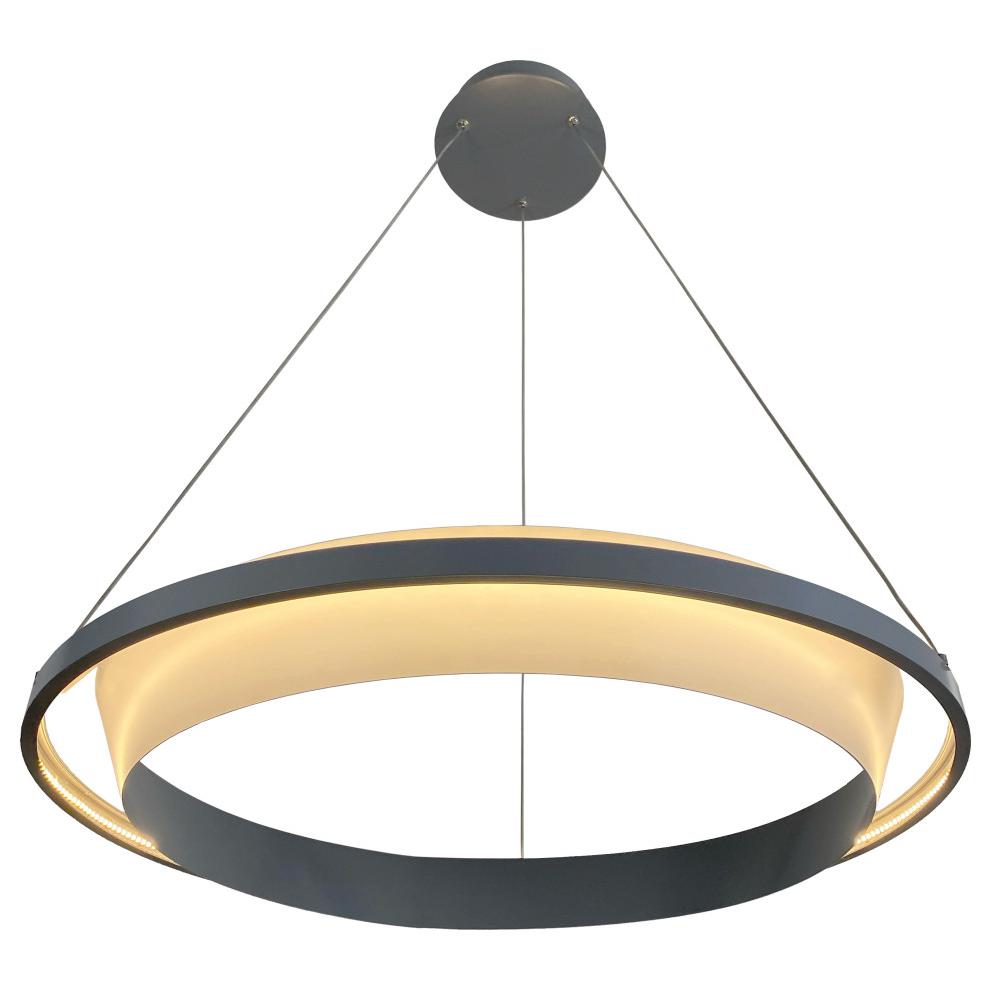Litza 41-Watt Integrated LED Ringed Silver Circular Pendant. Picture 1