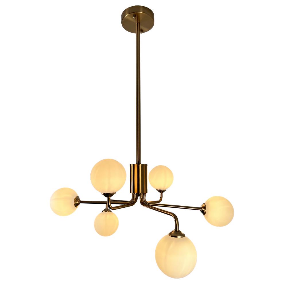 Ootzil  6-Light Brass Chandelier with White Globes. Picture 1
