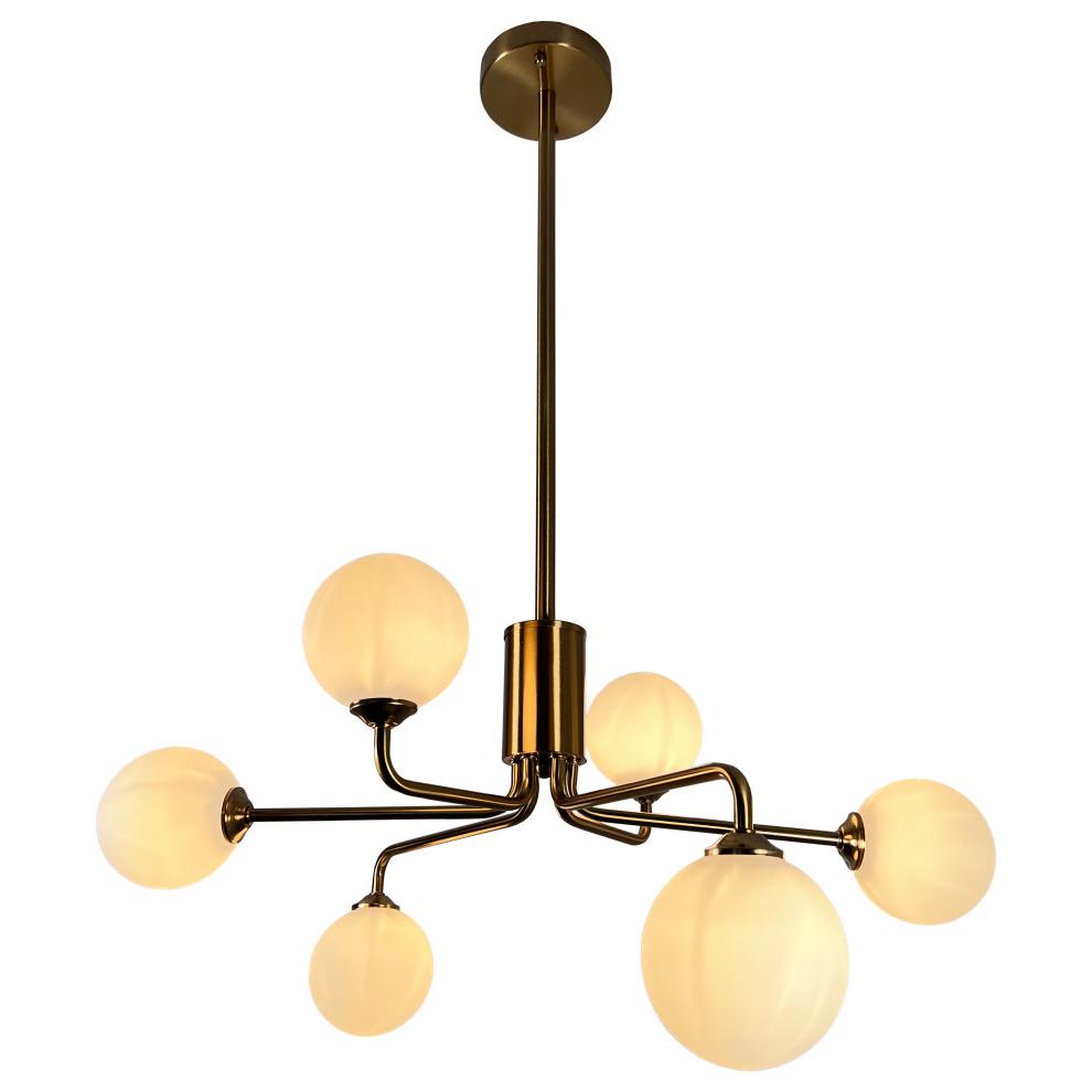 Ootzil  6-Light Brass Chandelier with White Globes. Picture 2