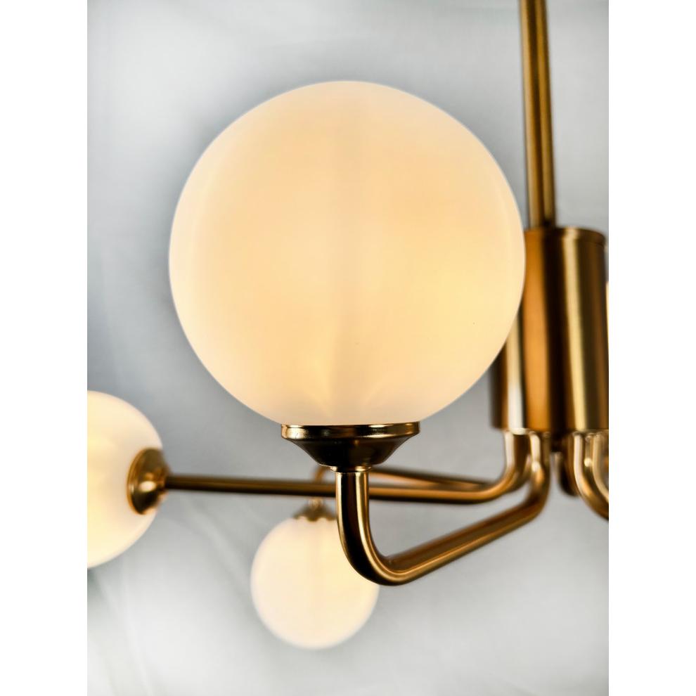 Ootzil  6-Light Brass Chandelier with White Globes. Picture 4