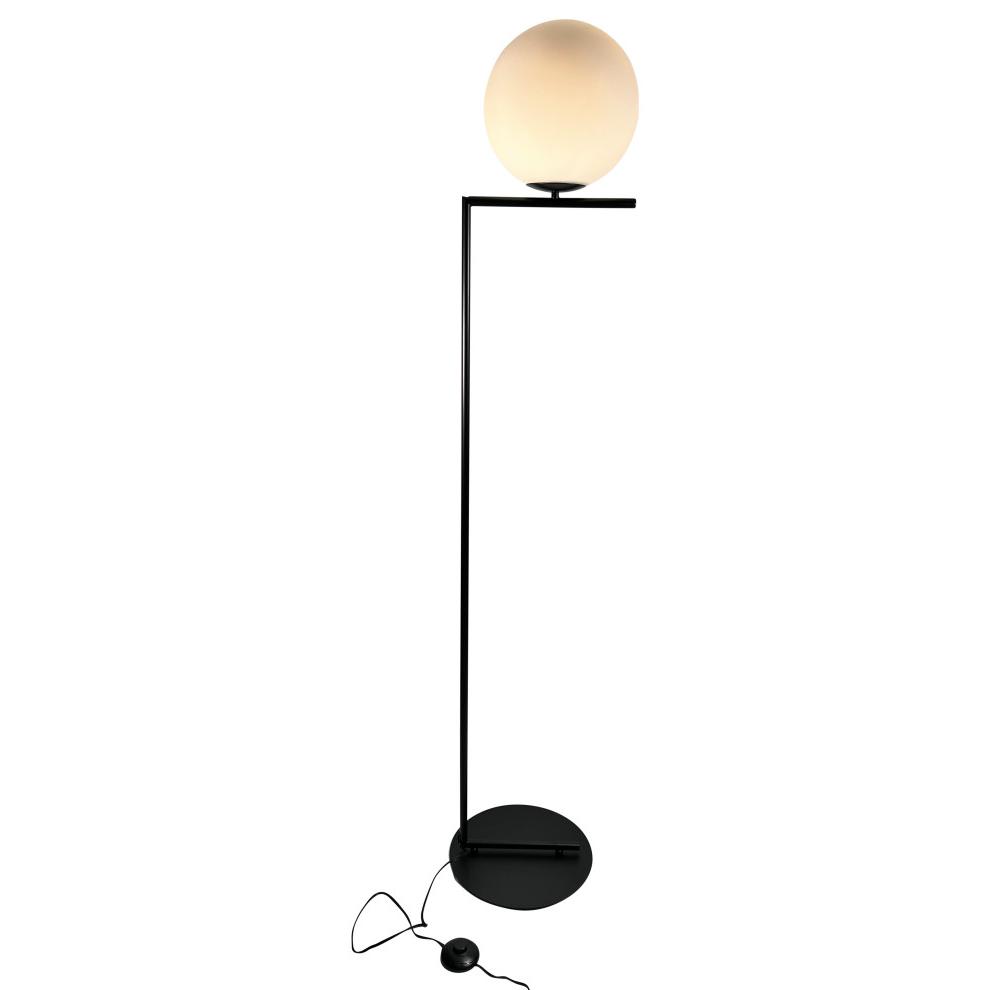 Mid Century 62 in. Black Floor Lamp with White Glass Globe. Picture 1