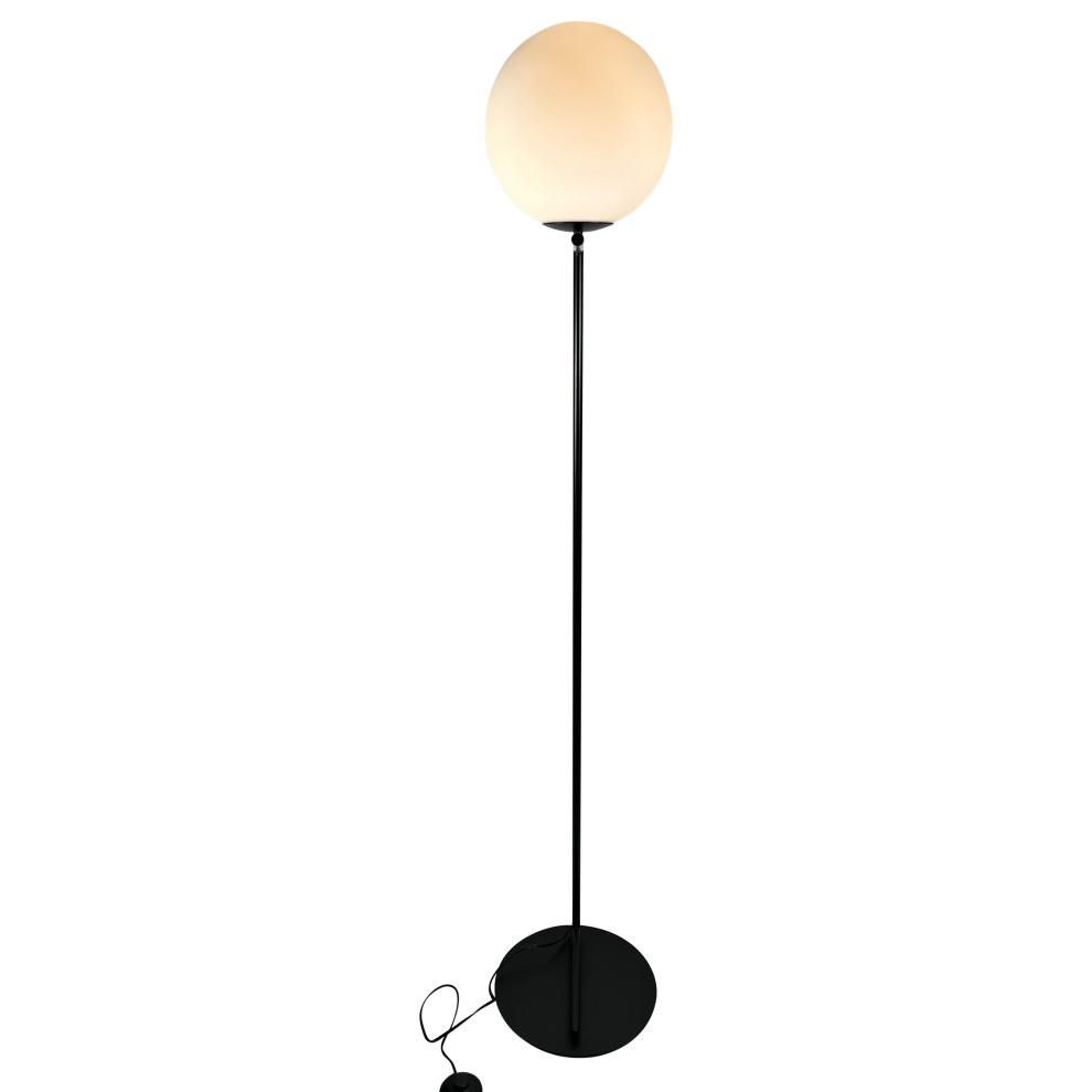 Mid Century 62 in. Black Floor Lamp with White Glass Globe. Picture 2