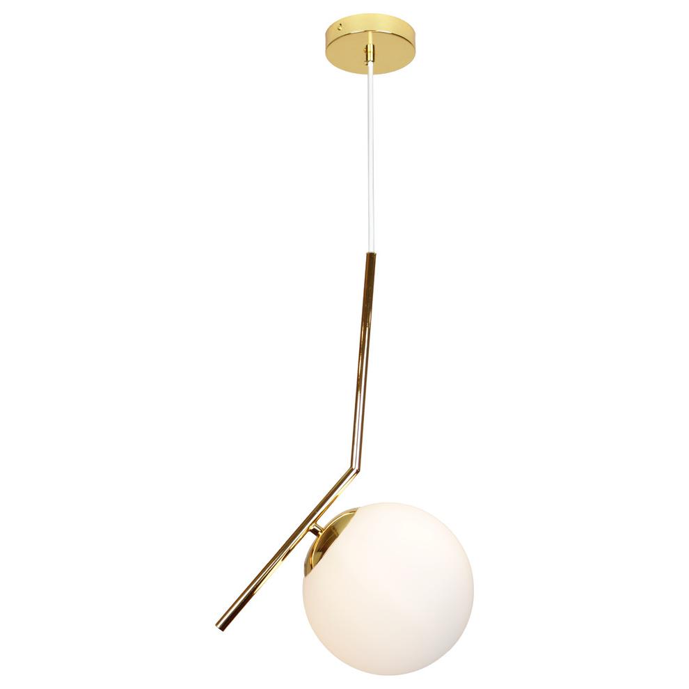 Mid Century 1-Light Globe Pendant, Satin Brass. Picture 1