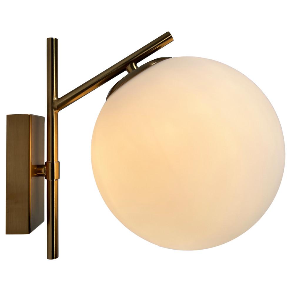 Kinich 1-Light Brass Wall Sconce with White Globe. Picture 1