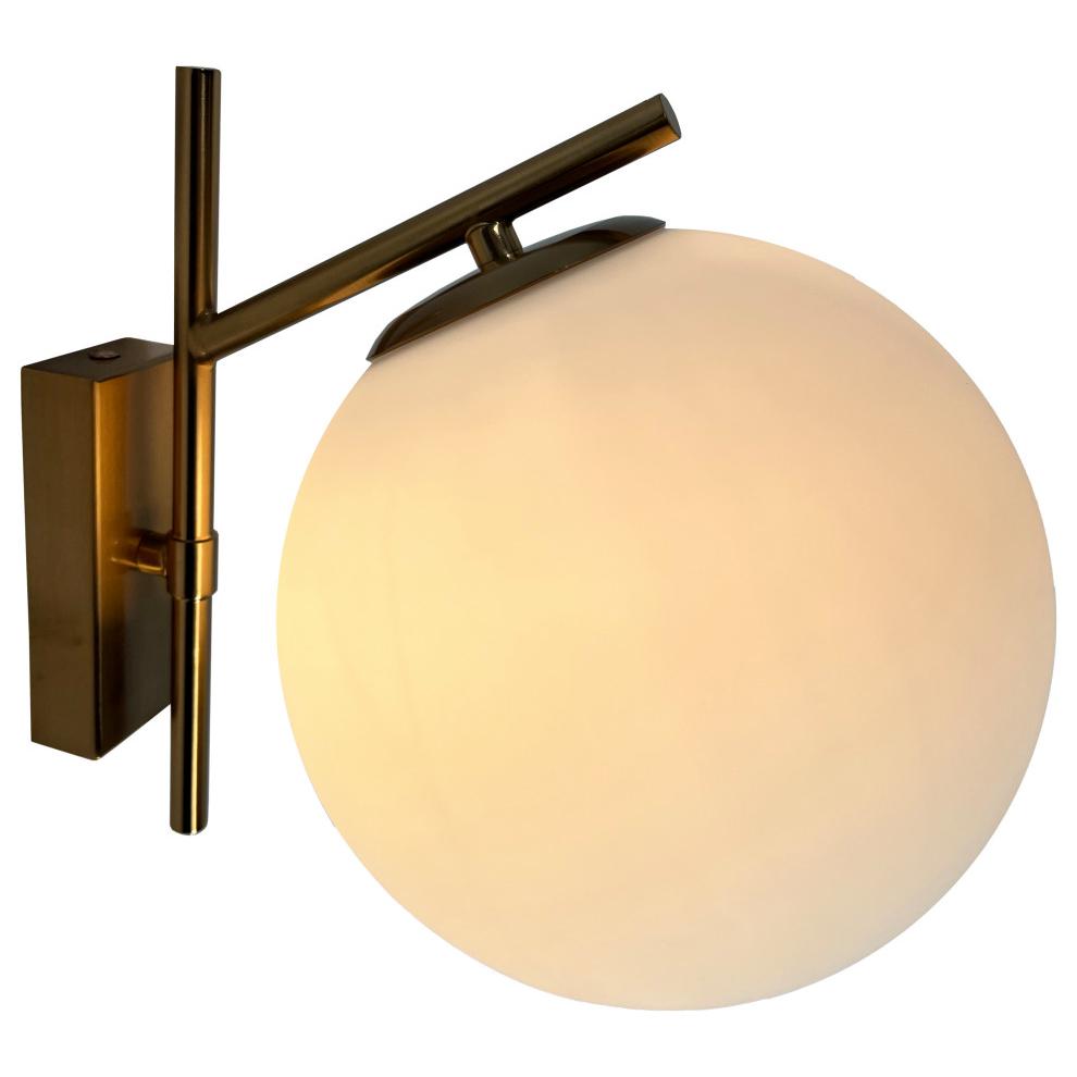 Kinich 1-Light Brass Wall Sconce with White Globe. Picture 2