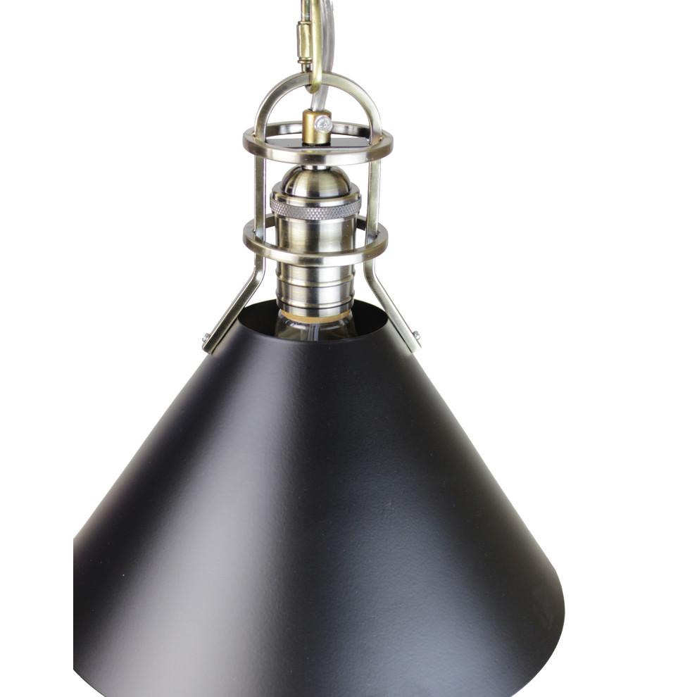 Zulia 1-Light Metal Cone Pendant, Black and Brass. Picture 3