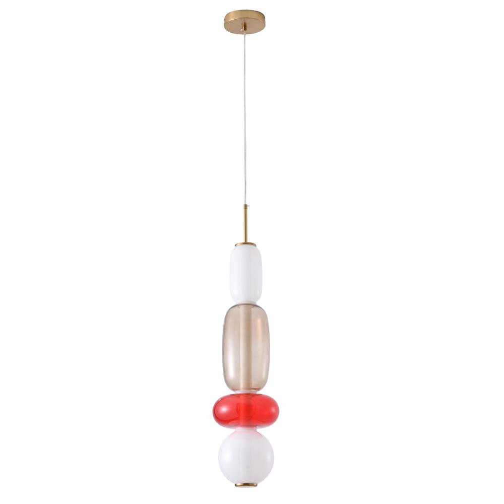 LED Pendant White, Grey, Red Metal & Glass. Picture 2
