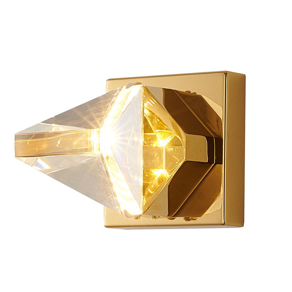 LED Wall Sconce Brass Metal & Crystal. Picture 1