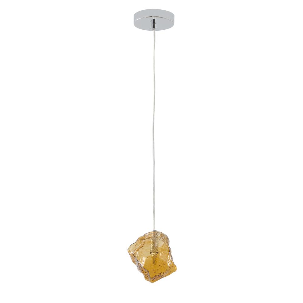 Single Pendant Lighting Amber Distorted Glass & Metal. Picture 4