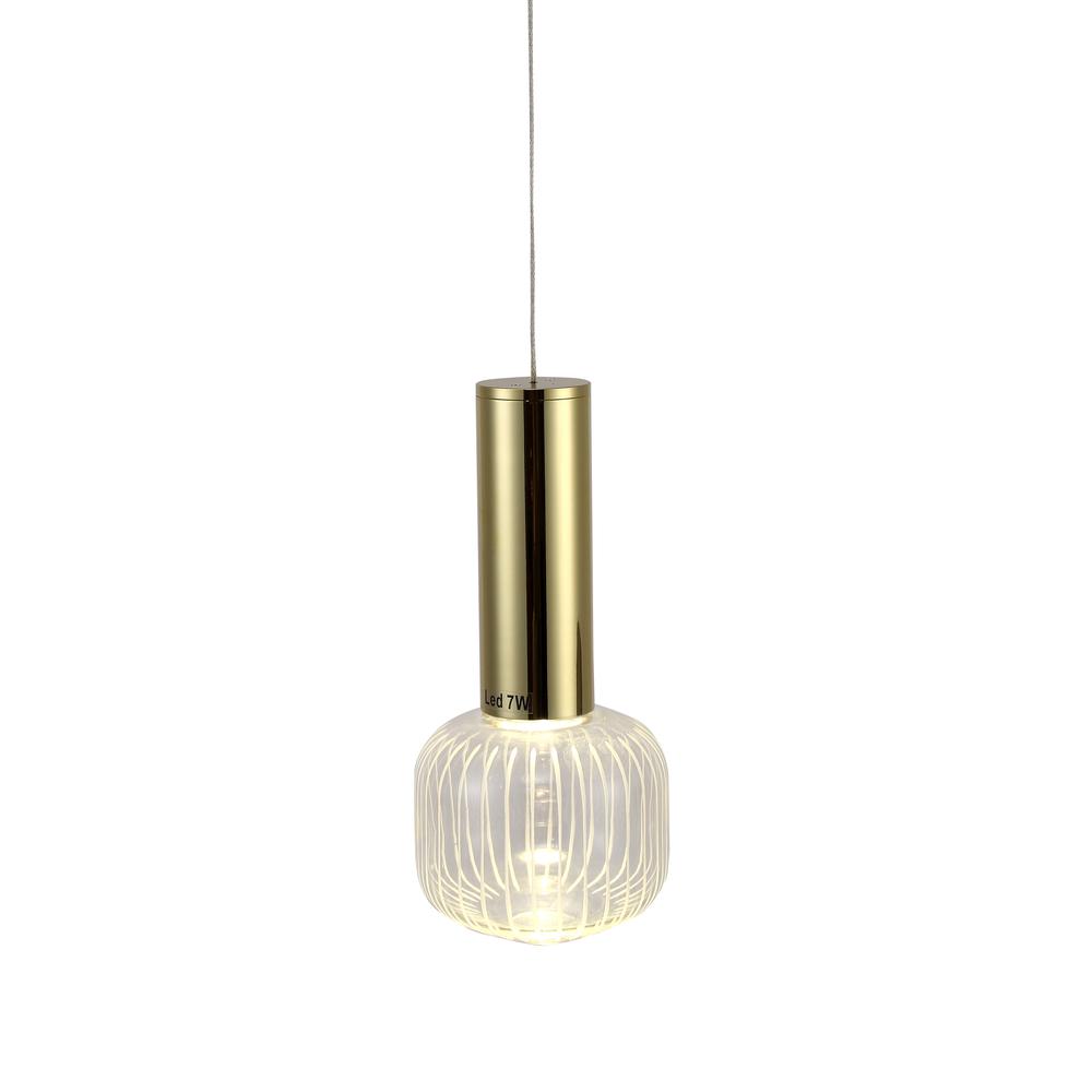 LED Pendant Gold  Metal & Glass. Picture 1