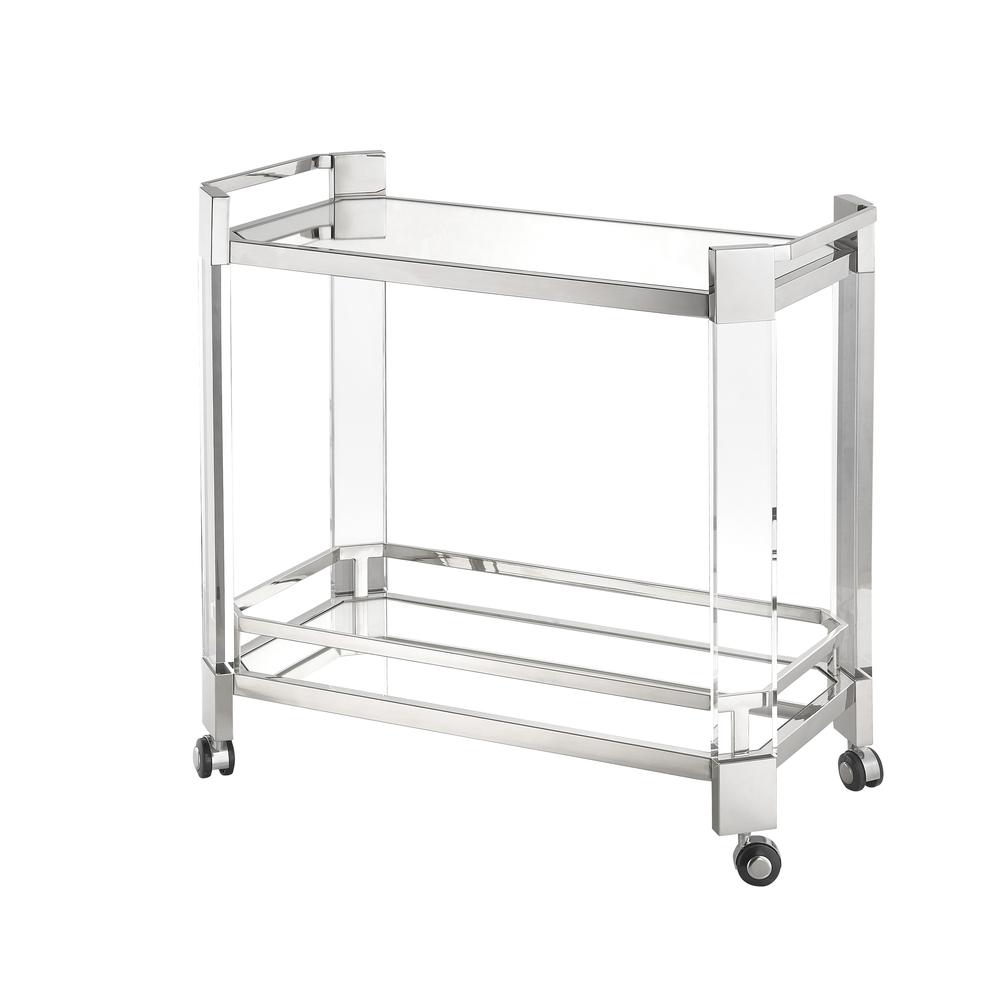 Bar Cart Polished Nickel Stainless Steel & Glass. Picture 1