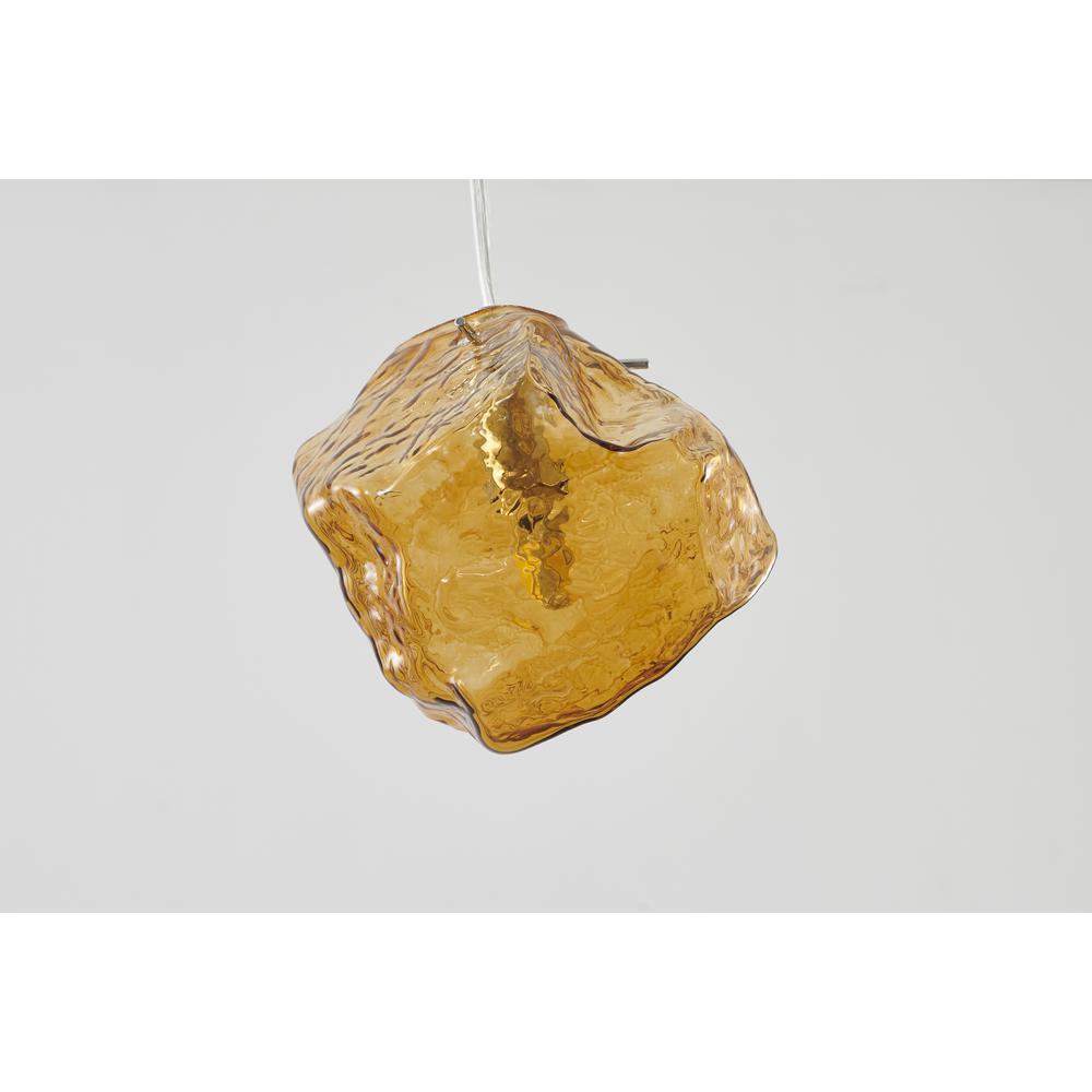 Single Pendant Lighting Amber Distorted Glass & Metal. Picture 2