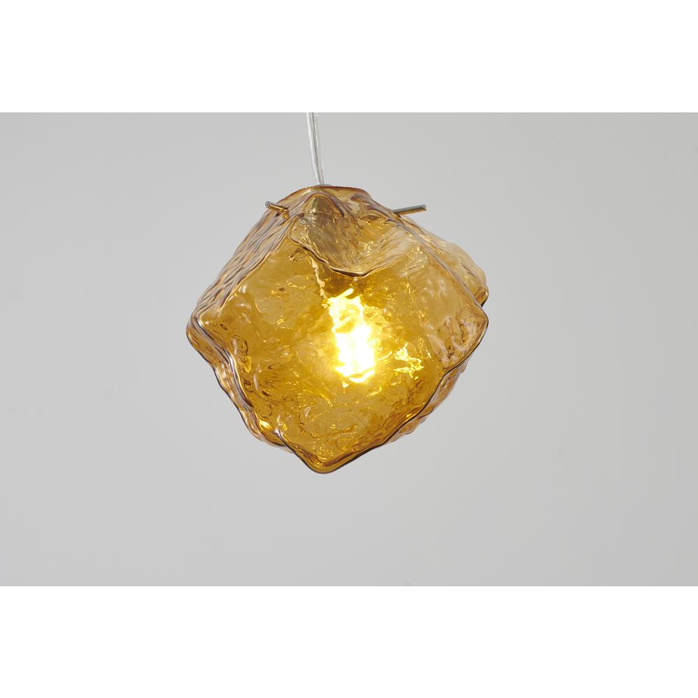Single Pendant Lighting Amber Distorted Glass & Metal. Picture 3