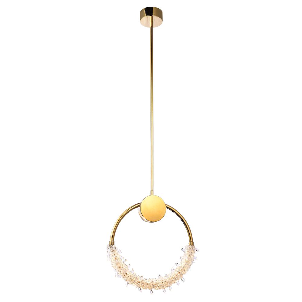 LED Single Pendant Lighting Gold Stainless Steel & Crystal. Picture 1