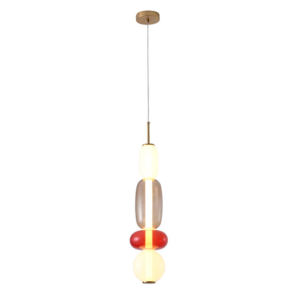 LED Pendant White, Grey, Red Metal & Glass. Picture 1