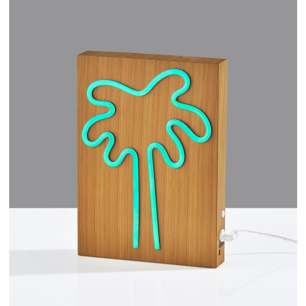 Wood Framed Neon Palm Tree Table/Wall Lamp. Picture 4