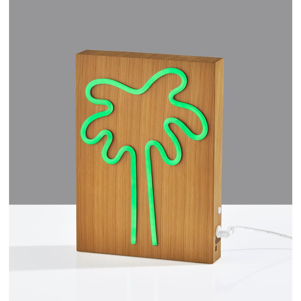 Wood Framed Neon Palm Tree Table/Wall Lamp. Picture 5