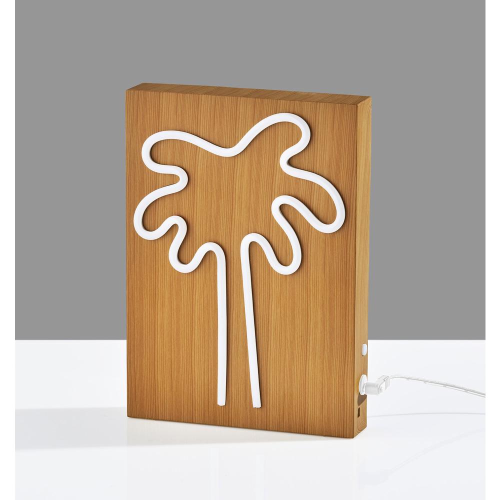 Wood Framed Neon Palm Tree Table/Wall Lamp. Picture 6