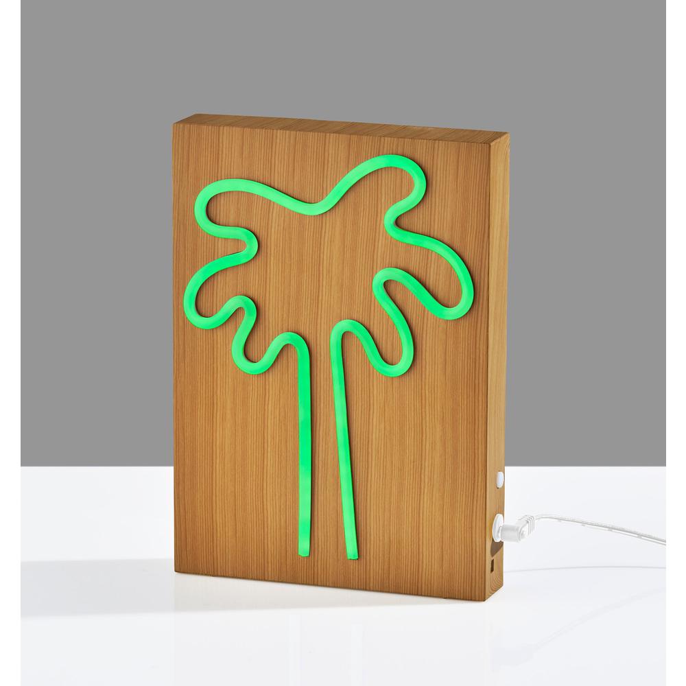 Wood Framed Neon Palm Tree Table/Wall Lamp. Picture 7