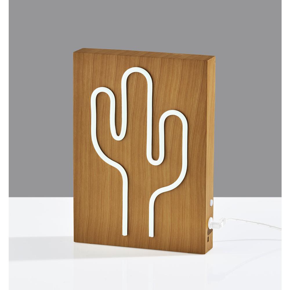Wood Framed Neon Cactus Table/Wall Lamp. Picture 4