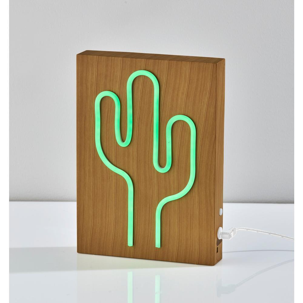 Wood Framed Neon Cactus Table/Wall Lamp. Picture 9