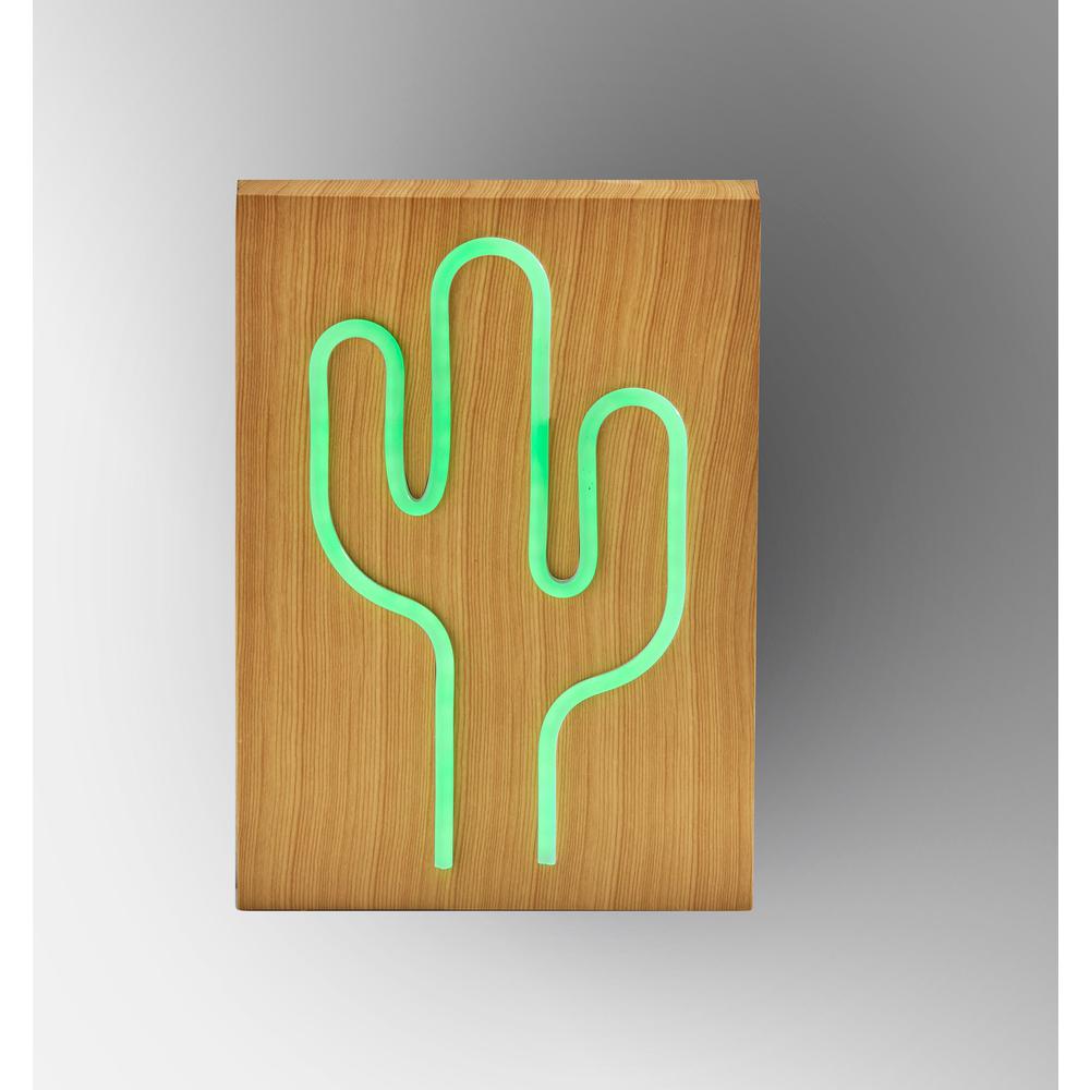 Wood Framed Neon Cactus Table/Wall Lamp. Picture 10