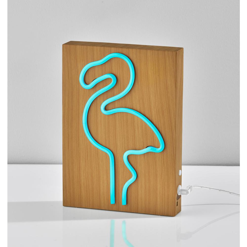 Wood Framed Neon Flamingo Table/Wall Lamp. Picture 4