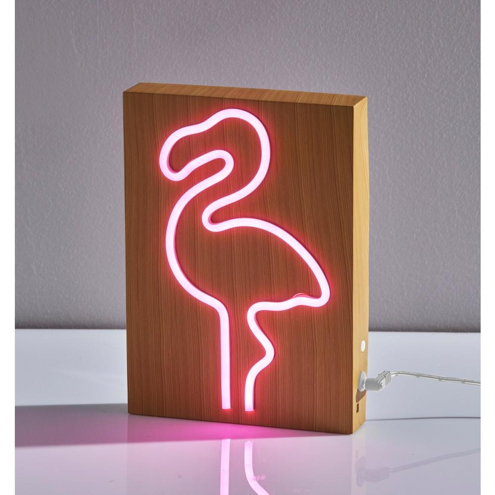 Wood Framed Neon Flamingo Table/Wall Lamp. Picture 5