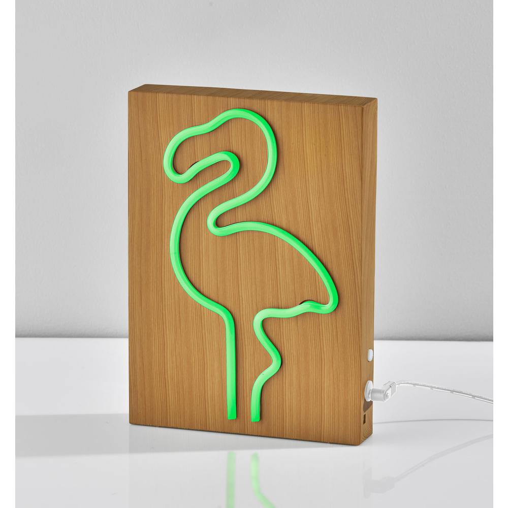Wood Framed Neon Flamingo Table/Wall Lamp. Picture 6