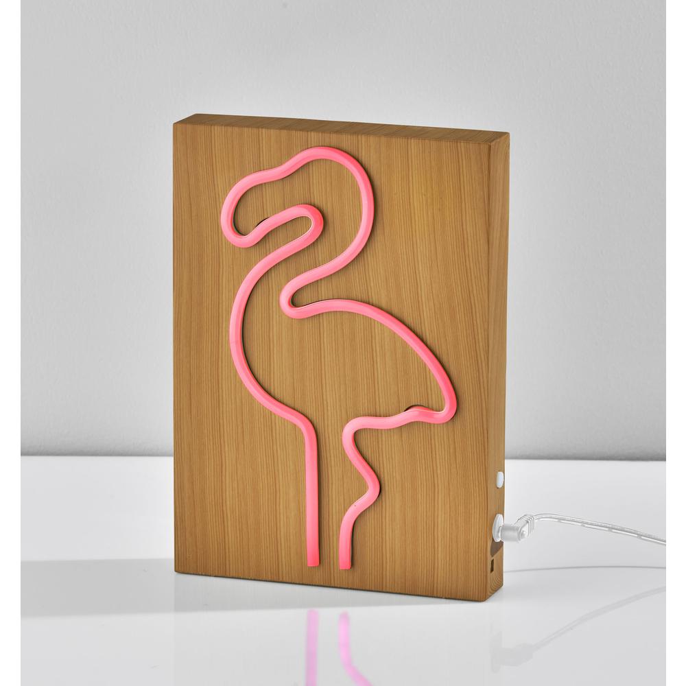 Wood Framed Neon Flamingo Table/Wall Lamp. Picture 7