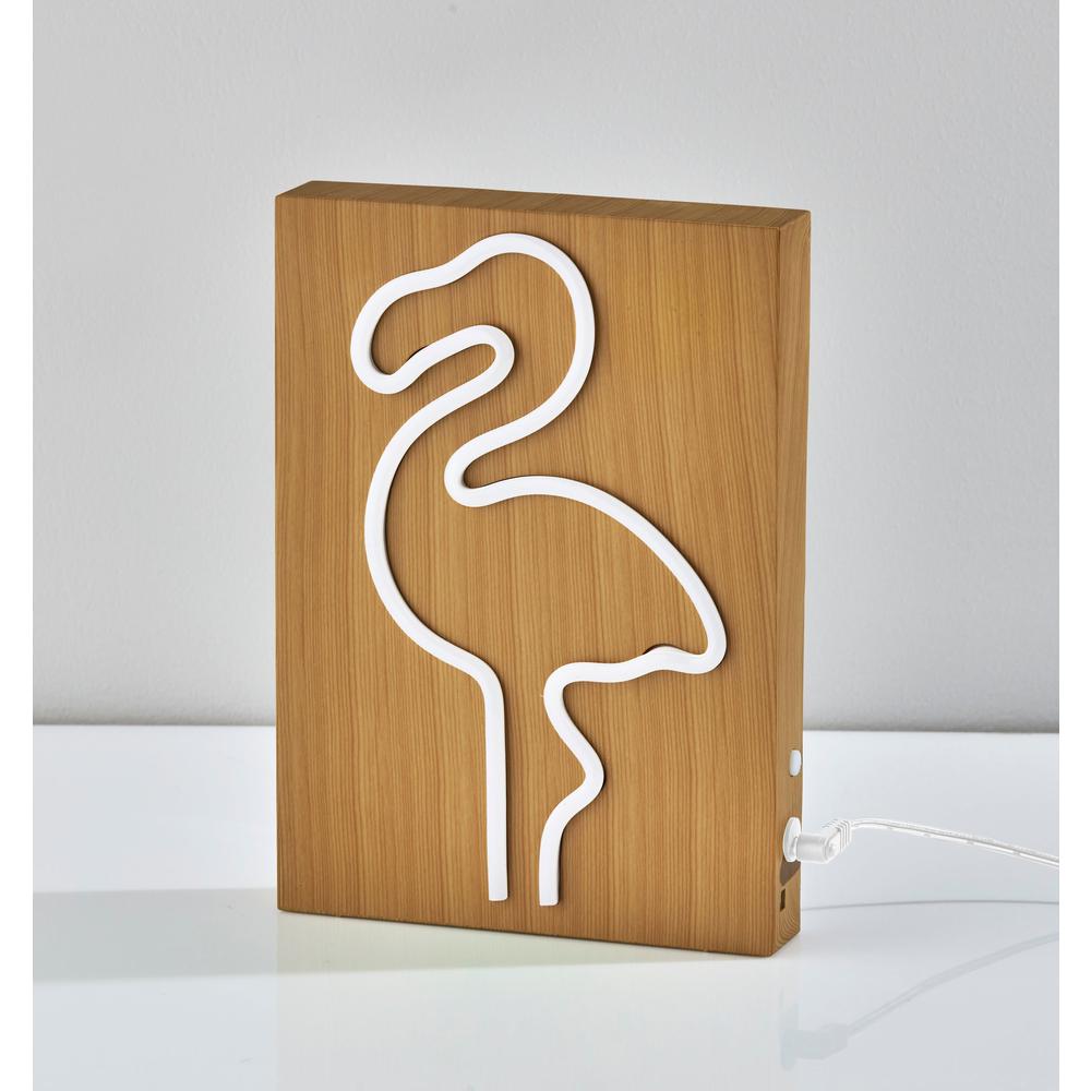 Wood Framed Neon Flamingo Table/Wall Lamp. Picture 8