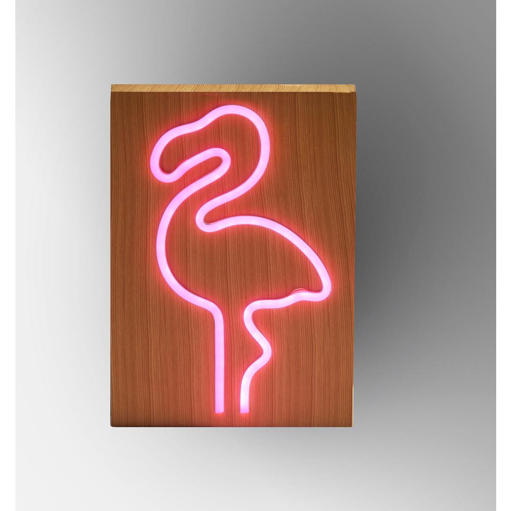 Wood Framed Neon Flamingo Table/Wall Lamp. Picture 9
