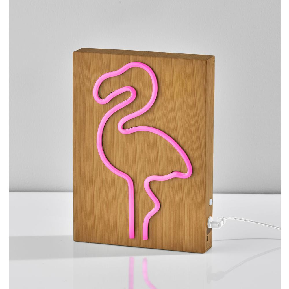 Wood Framed Neon Flamingo Table/Wall Lamp. Picture 10