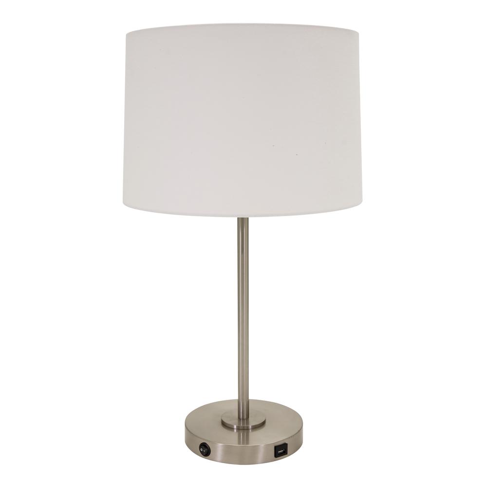 Brandon Table Lamp with USB Port in Satin Nickel. Picture 1