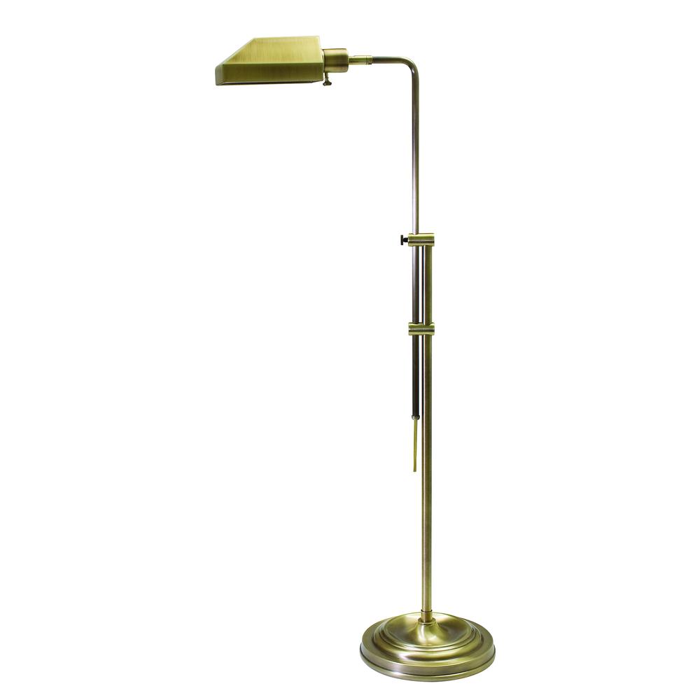 Coach Adjustable Antique Brass Pharmacy Floor Lamp. Picture 1