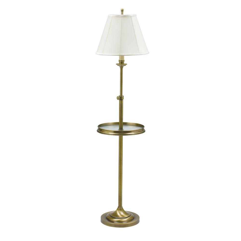 Club Adjustable Antique Brass Floor Lamp with glass table. Picture 1