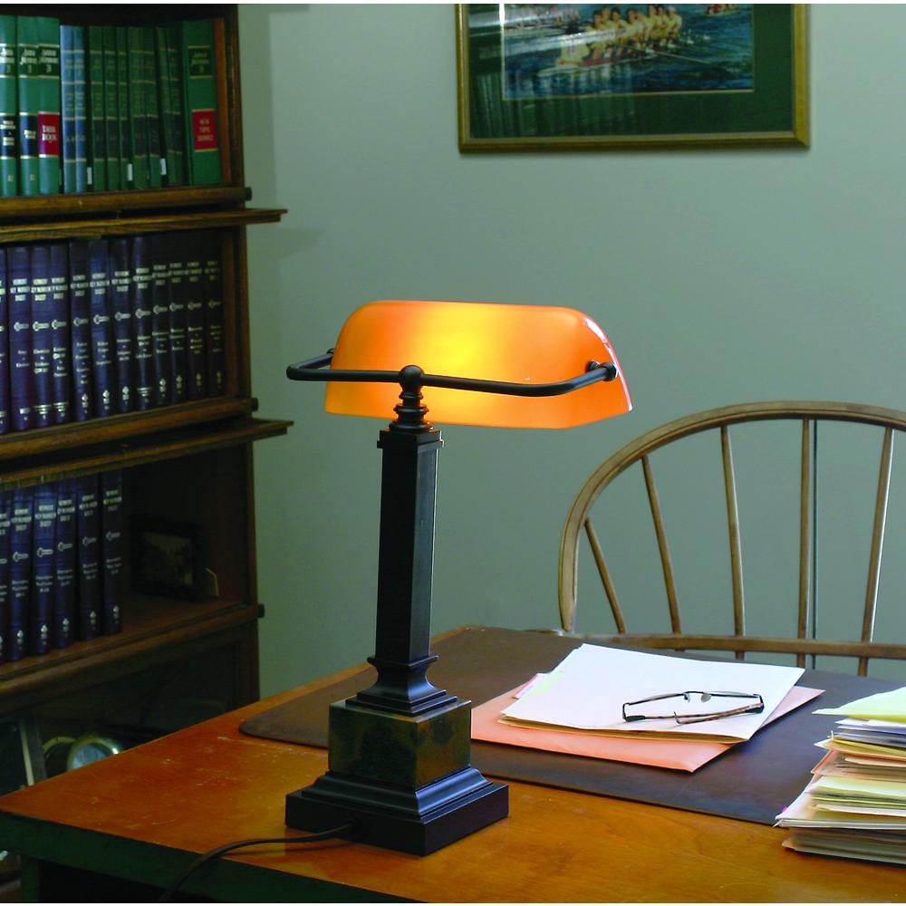 Shelburne Collection Mahogany Bronze & Amber Glass Desk Lamp. Picture 2