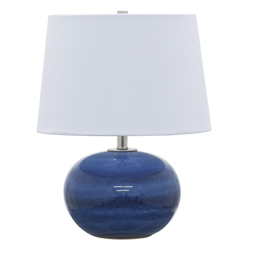 Scatchard 17" Stoneware Table Lamp in Blue Gloss. Picture 1