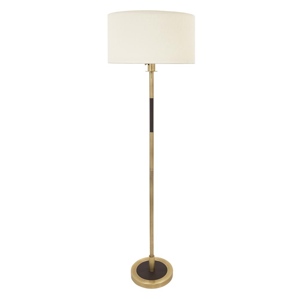 64" Huntington Floor Lamp in Antique Brass with Brown Leather Accents. Picture 1
