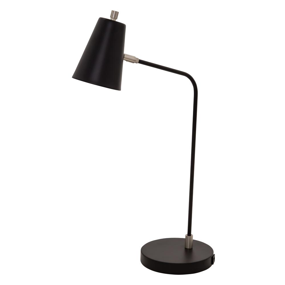 Kirby LED task lamp in black  with satin nickel accents and USB port. Picture 1