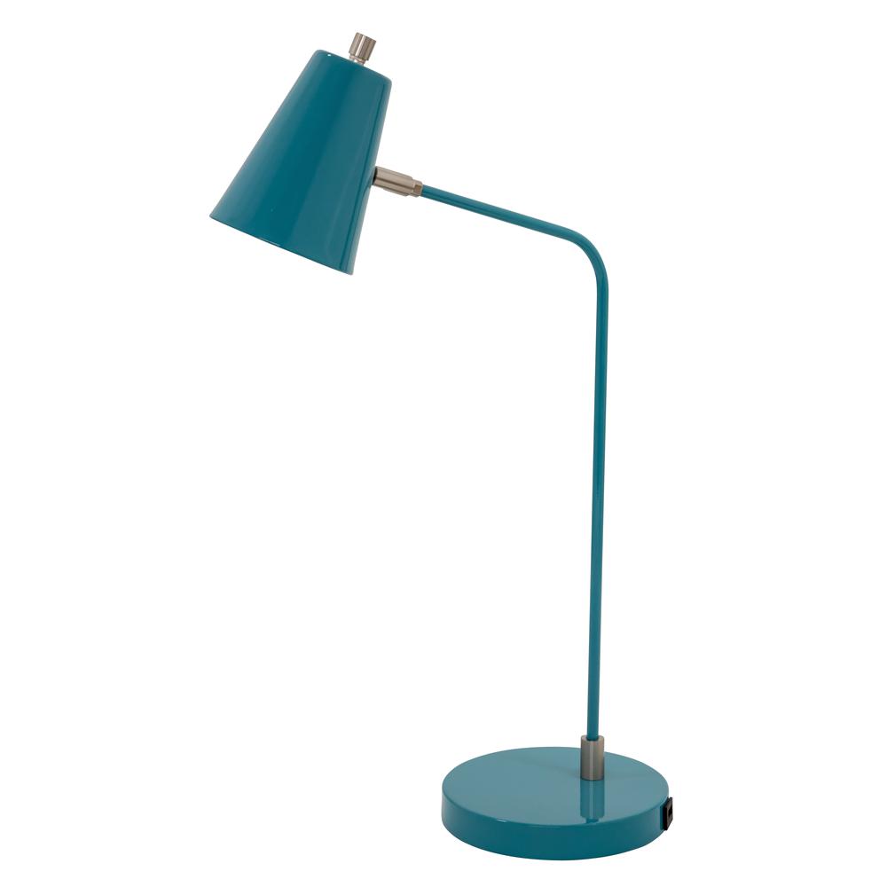 Kirby LED task lamp in teal with satin nickel accents and USB port. Picture 1