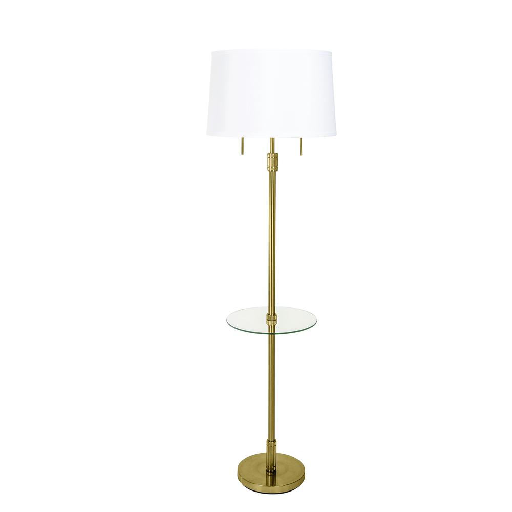 Killington Brushed Brass Floor lamp with glass table and hardback shade. Picture 1