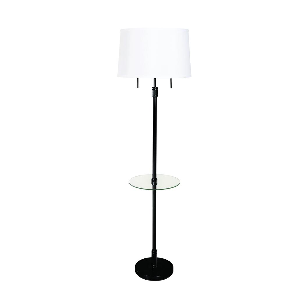 Killington Black Floor Lamp with glass table and hardback shade. Picture 1