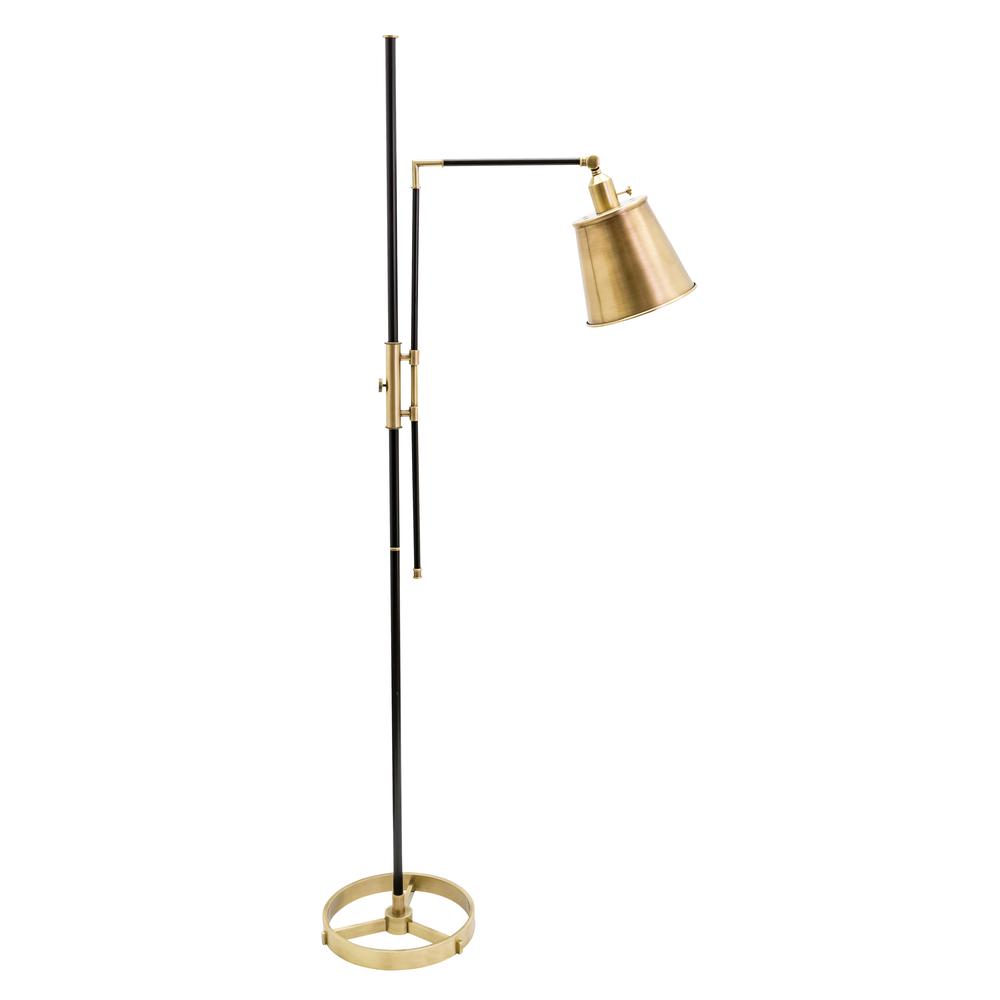 65" Morgan Adjustable Floor Lamp in Black with Antique Brass. Picture 1
