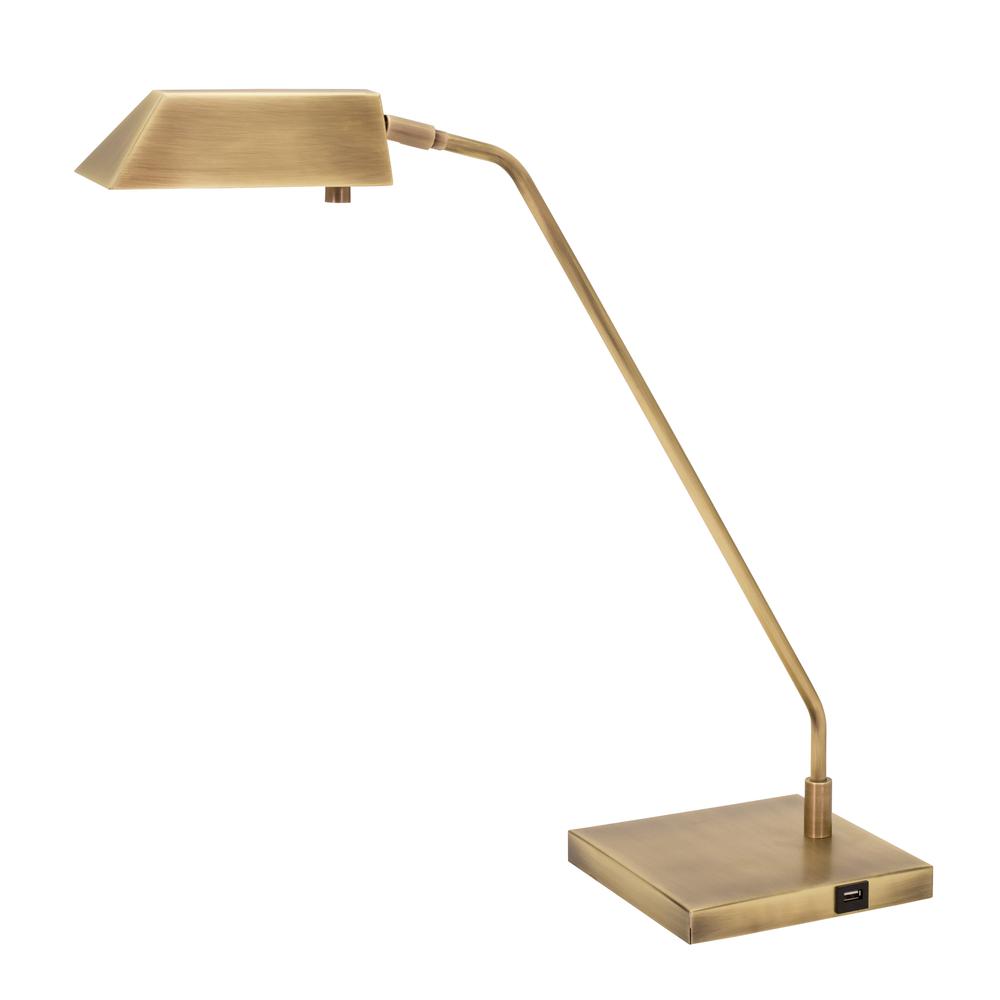 Newbury Table Lamp in Antique Brass with USB Port. Picture 1