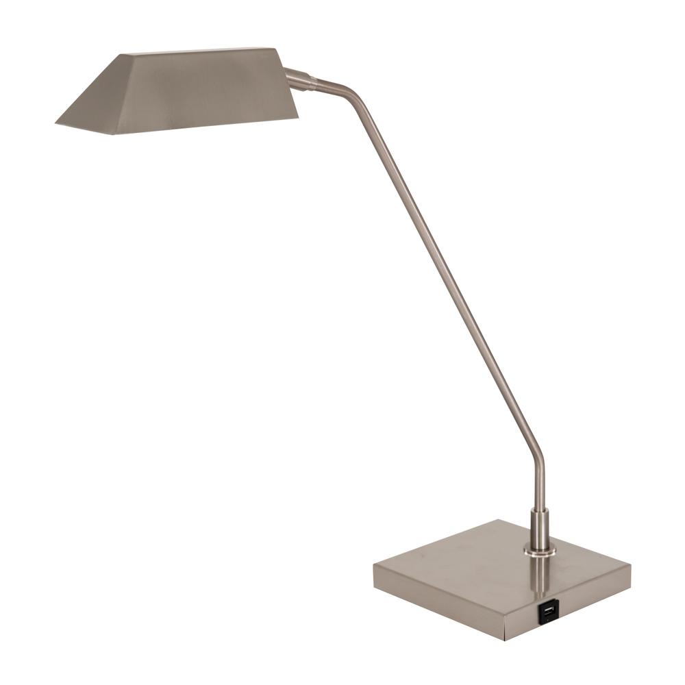 Newbury Table Lamp in Satin Nickel with USB Port. Picture 1
