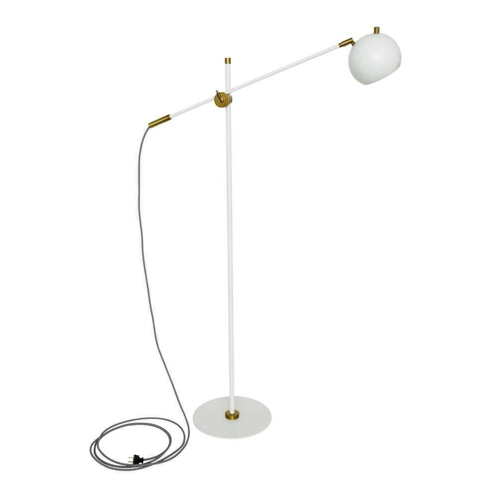 Orwell LED Counterbalance Floor Lamp in White with Weathered Brass Accents. Picture 1