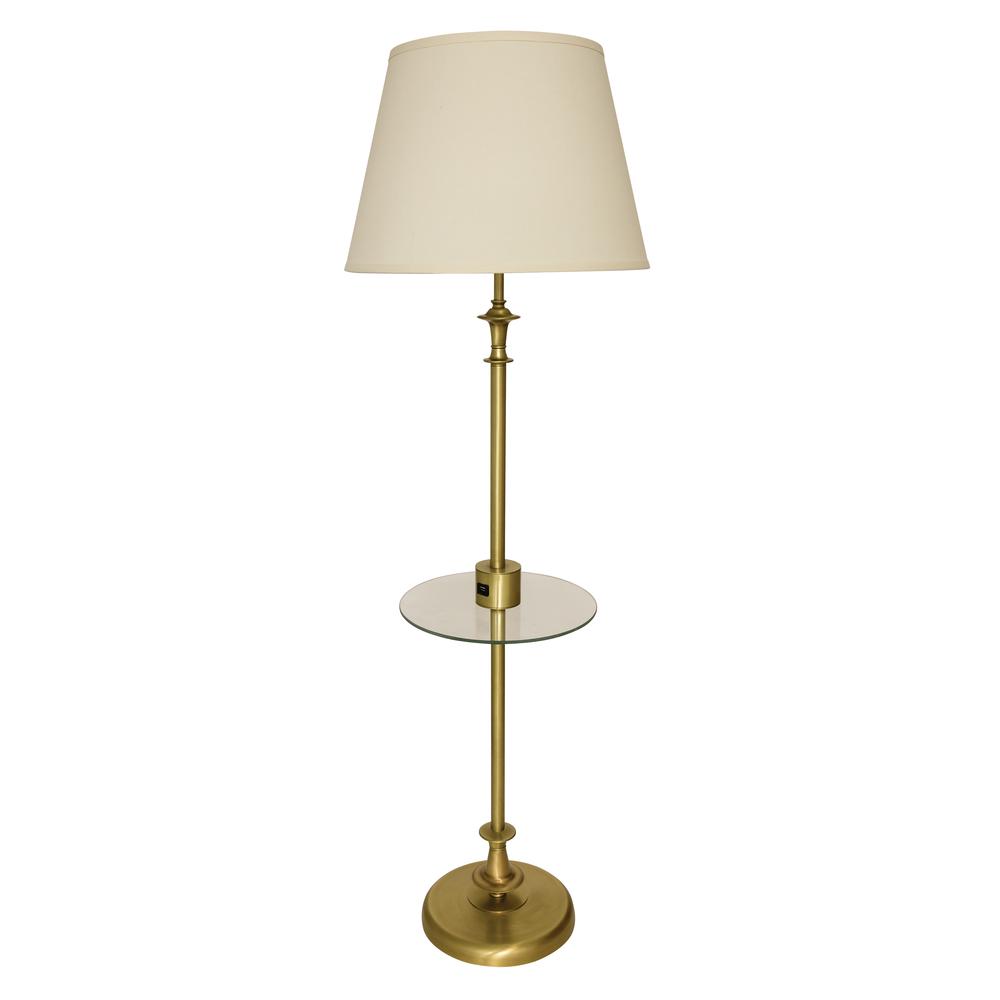 Randolph Floor Lamp with Table and USB Port in Antique Brass. Picture 1