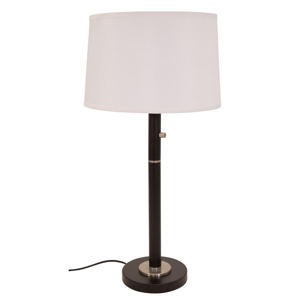 Rupert three way table lamp in Black with satin nickel accents and USB port. Picture 1